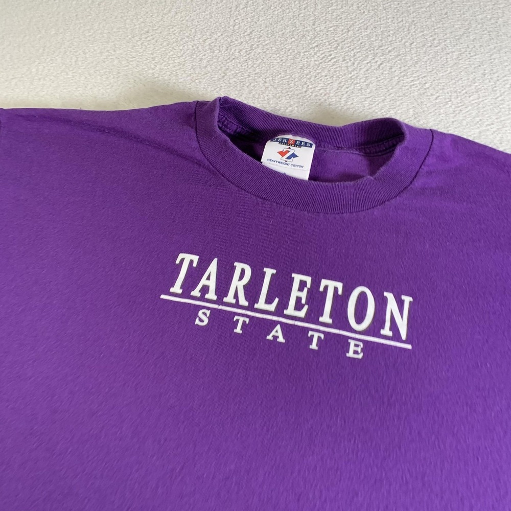 Vintage Tarleton State Shirt Mens Large Purple College Graphic Jerzees USA 90s - Picture 2 of 8